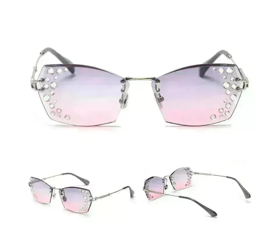Fashion Trendy Classy Frameless Crystal Sunglasses Women Shades Rimless Rhinestone Sun Glasses Female diamonds Party Eyewear - EX-STOCK CANADA