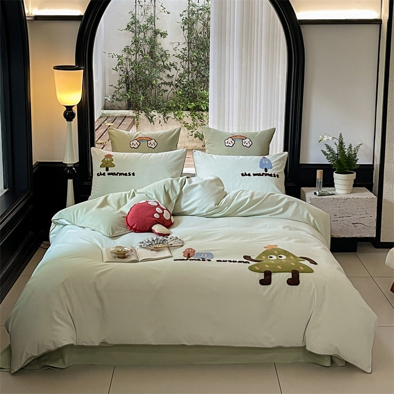 Cartoon Cute Style Cotton Sanding Duvet Cover Bed Sheet Bedding EX-STOCK Canada 