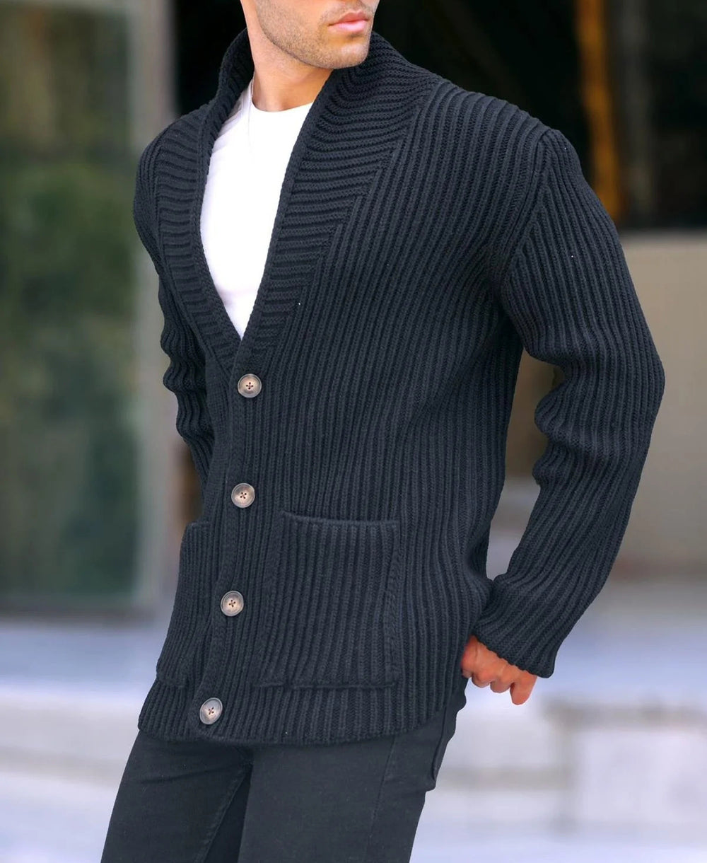 Single-breasted Long Sleeve Lapel Sweater Men's Clothing EX-STOCK Canada 
