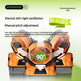 Orange and black oscillating fan with text on a green background