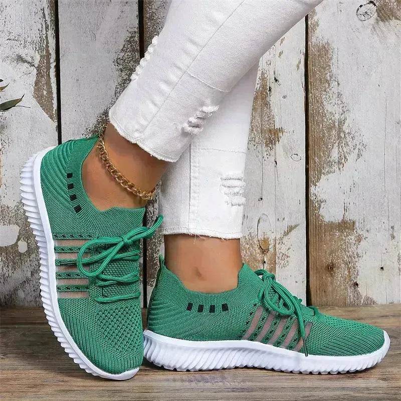 Casual Lace-up Mesh Sneakers Breathable Flying Woven Round Toe Walking Running Sports Shoes for Women - EX-STOCK Canada