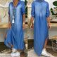New washed denim dress Side Split Loose Mum Long Jeans Dress - EX-STOCK CANADA