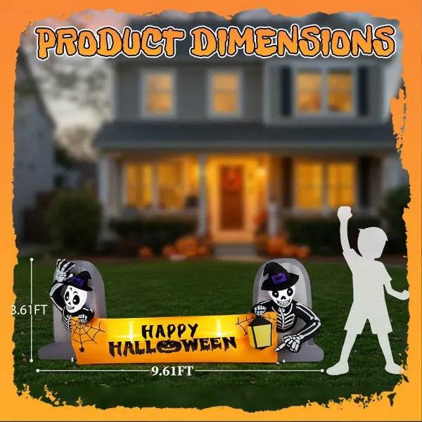 9.6FT Large Halloween Inflatable Decorations Skeleton Tombstone Banner, Outdoor Decorations Blow Up Yard Decor With Built-in LEDs For Halloween Holiday Party Outdoor Garden Yard Lawn Decor - EX-STOCK Canada