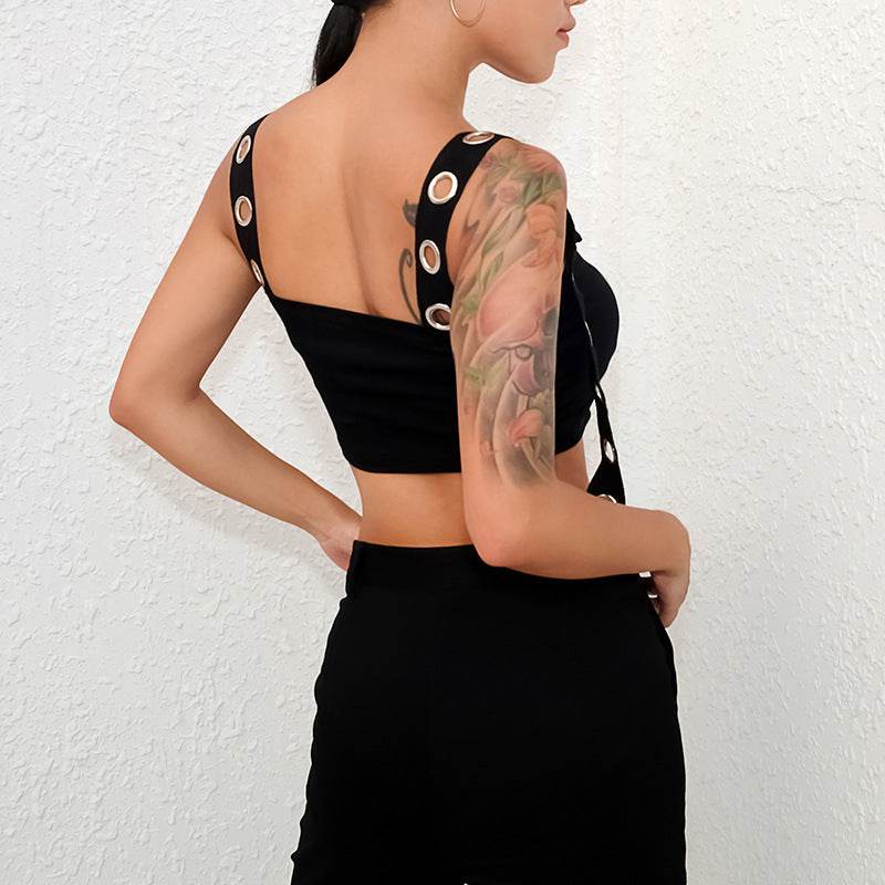 Summer Spring Black Tank Top Women Sleeveless Cropped Tops Hollow Bustier Top Streetwear - EX-STOCK Canada