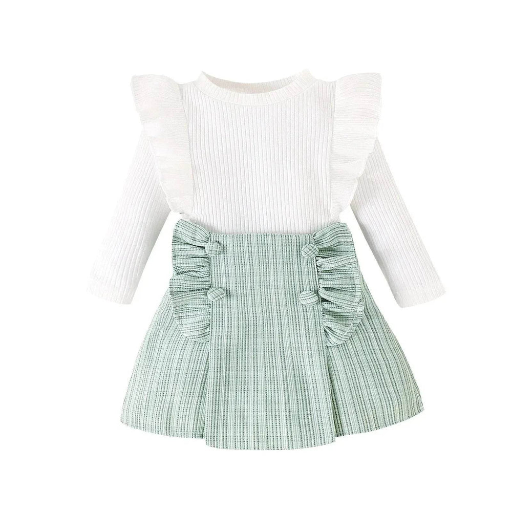 Newborn baby girl Cross-border Sunken Stripe Long Sleeve Classic Style Plaid Short Skirt Two-piece Set for baby girl - EX-STOCK Canada