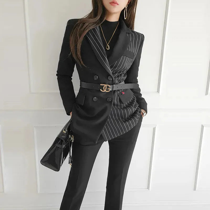 Formal Business Women Set New Striped Blazer Slim Pant suit 2pcs - EX-STOCK CANADA