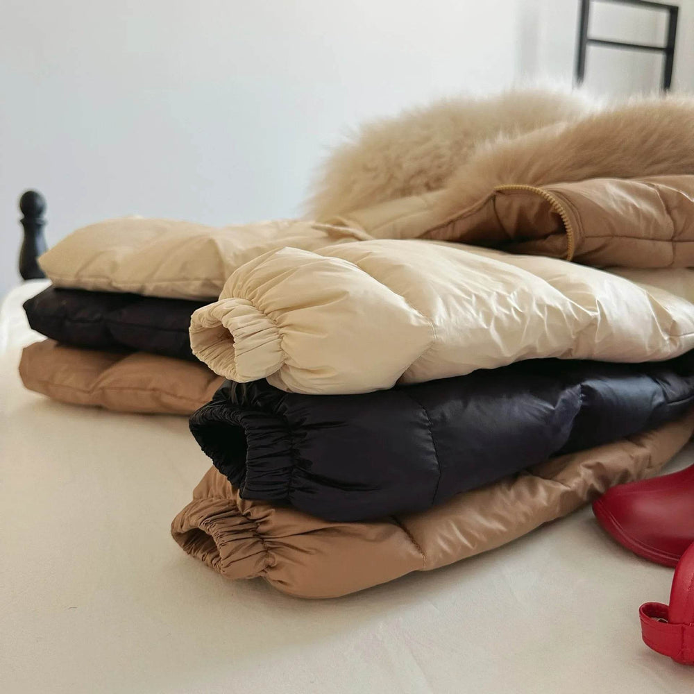 Solid Color Fur Collar Down Jacket Baby Long Section - EX-STOCK Canada