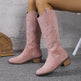 Women's Retro Pointed Toe Chunky Heel Solid Color Side Zipper Mid-calf Cowboy Boot - EX-STOCK Canada