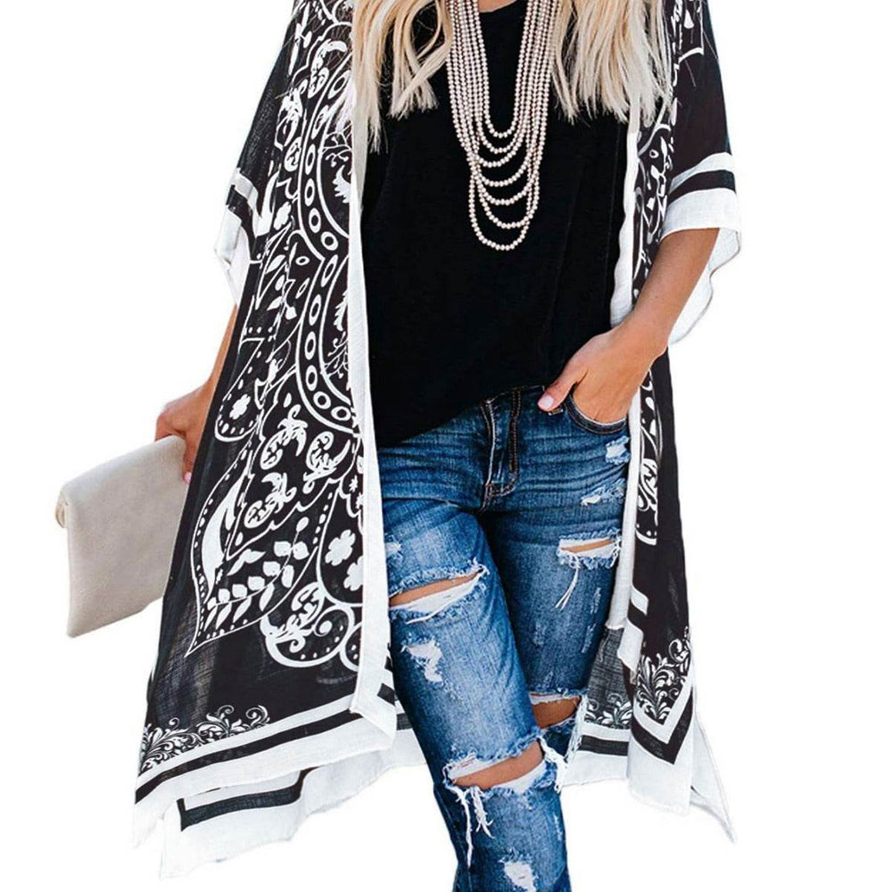 Spring Summer Printed Sun Protection Beach Kimono Cardigan Blouse top Women - EX-STOCK Canada