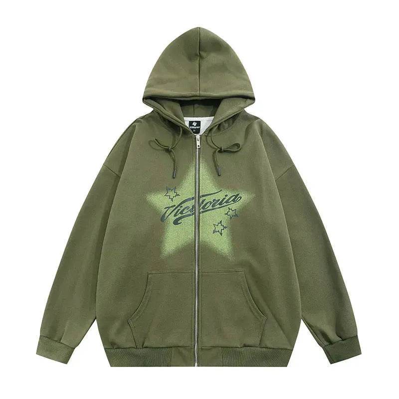 American street Star Printed Hoodie Cardigan unisex for fall winter - EX-STOCK Canada