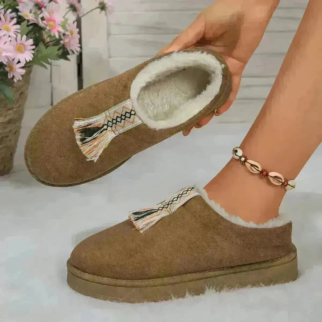 Winter Plush Home Slippers Fashion Round Toe Flat Suede Garden Shoes Indoor Warm Floor Bedroom Slipper For Women - EX-STOCK CANADA