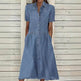 Women's European And American Lapel Casual loose button down Midi Denim jeans Mum Dress - EX-STOCK Canada