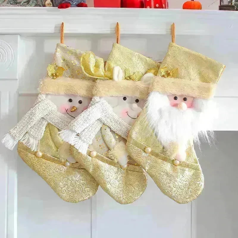 Santa Snowman Gold Christmas Stockings Pendant Candy Bag - EX-STOCK CANADA