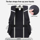 Black backpack with tie-bar straps on a white background