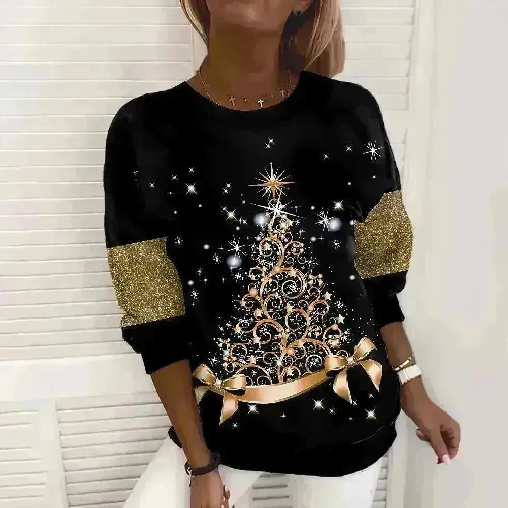 Christmas Tree Print Casual Loose Top - EX-STOCK CANADA
