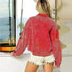 Women Christmas Corduroy Rugby Sequined crop Jacket - EX-STOCK CANADA