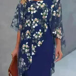 Printed  Floral Chiffon Fashion Straight Cut Modest  Dress - EX-STOCK CANADA