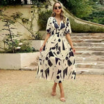 Summer Chiffon Floral Printed Temperament Waist-controlled V-neck Casual Midi Dress - EX-STOCK CANADA