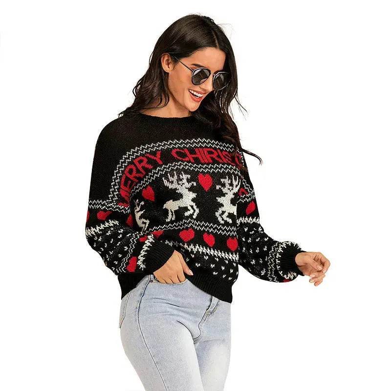 Christmas fawn Antics Reindeer Black pullover sweater - EX-STOCK Canada