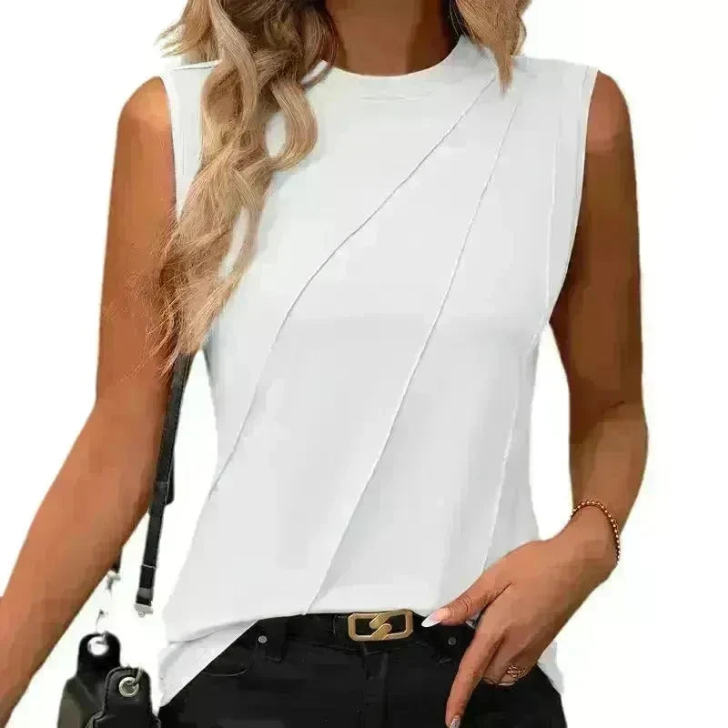 Summer Women's Solid Color Round Neck Sleeveless Loose Tops for Women suitable for Work business Events Ladies Evening Tops. - EX-STOCK CANADA