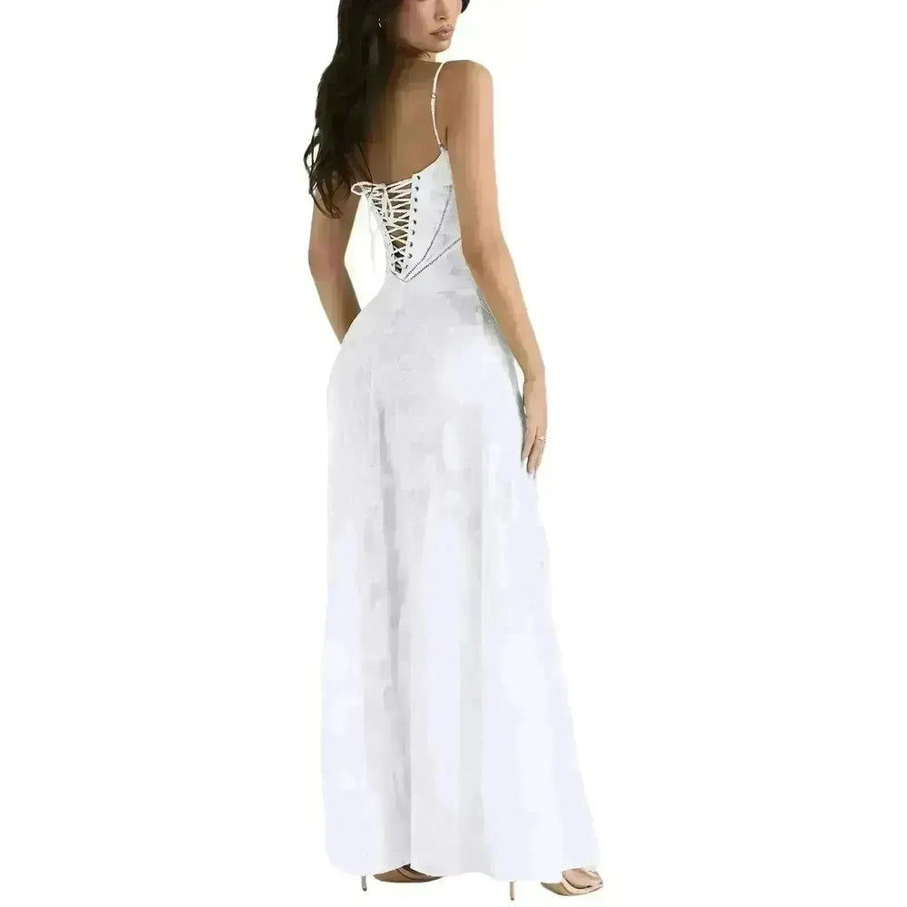 Fashion Suspender Lace Long Dress Summer Strapless Collar Elegant Evening Dresses For Women - EX-STOCK CANADA