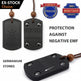 Black EMF protection pendant with Germanium stones on a white background, featuring 'EX-STOCK Choice' label.