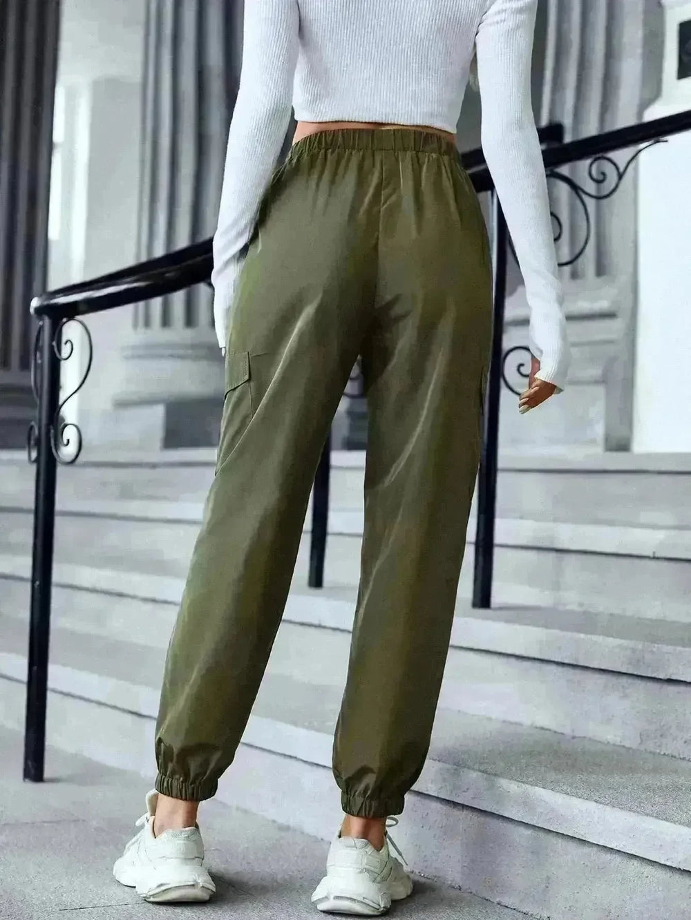 New Cargo Pants Fashion Casual Multi-pocket Elastic Waist Pencil Pants For Women - EX-STOCK CANADA