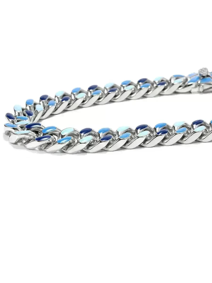 Blue Stitching Hardened Cuban Link Chain Necklace - EX-STOCK CANADA