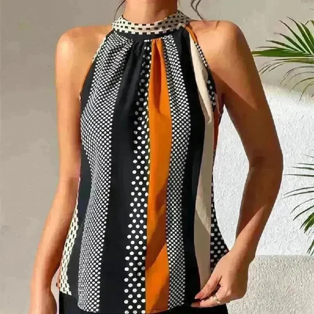 Women's Polka Dot Color Matching  High Neck tops for Elegant Women Classy Halter Neck Tops for Women - EX-STOCK CANADA