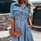Women's Fashion Casual short sleeve button down Denim midi Dress - EX-STOCK Canada