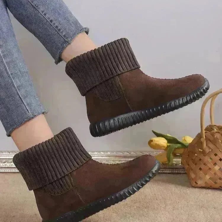 Flat Ankle Boots With Reversible Knitted Design Winter Fashion Comfortable Snow Boot For Women Shoes - EX-STOCK CANADA