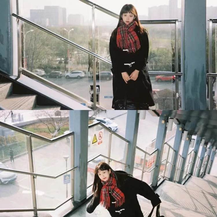 Red Check Pattern Plaid All-match Warm Tassel Scarf - EX-STOCK Canada