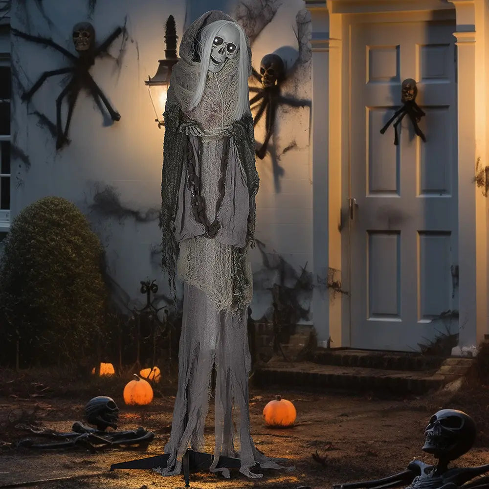 74inch Life Size Outdoor Halloween Decorations Skeleton Witch, Sound And Motion Activated Animated Prop Animatronic Decor With Light Up Eyes, Spooky Sound - EX-STOCK Canada