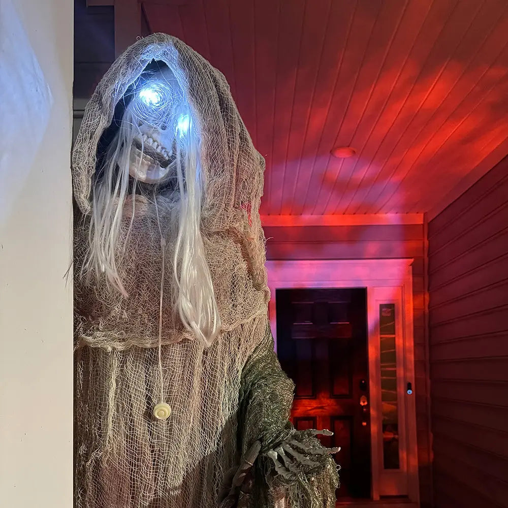 74inch Life Size Outdoor Halloween Decorations Skeleton Witch, Sound And Motion Activated Animated Prop Animatronic Decor With Light Up Eyes, Spooky Sound - EX-STOCK Canada