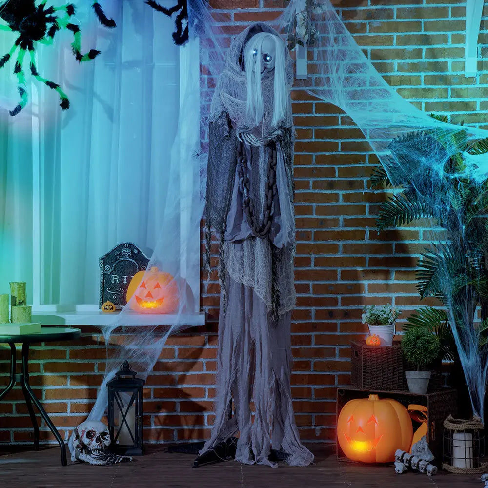 74inch Life Size Outdoor Halloween Decorations Skeleton Witch, Sound And Motion Activated Animated Prop Animatronic Decor With Light Up Eyes, Spooky Sound - EX-STOCK Canada
