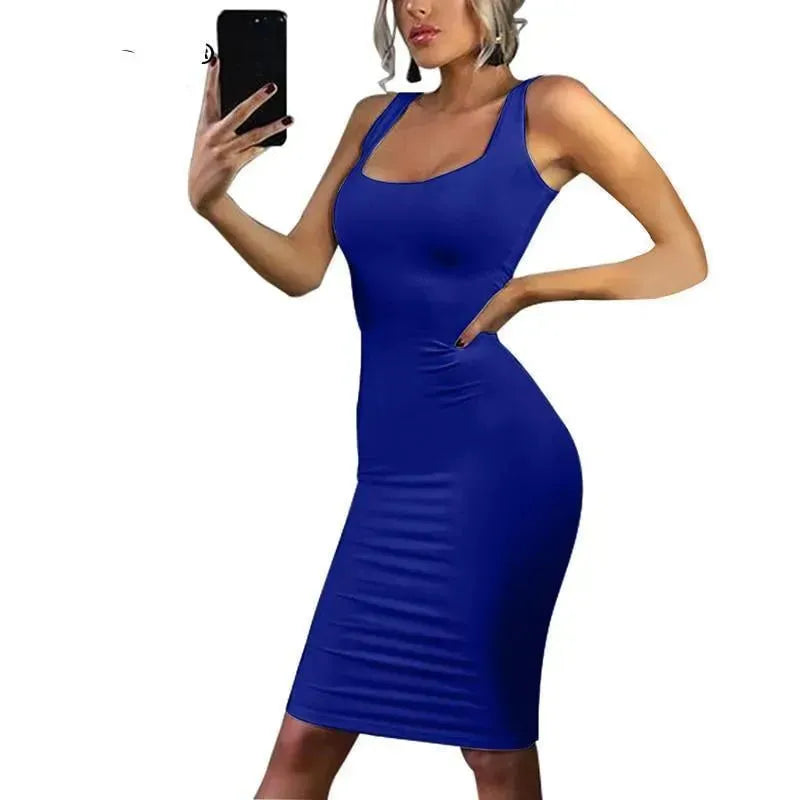 Summer sexy vest dress Europe and the United States large size women's high elasticity pregnant women can wear dresses - EX-STOCK CANADA
