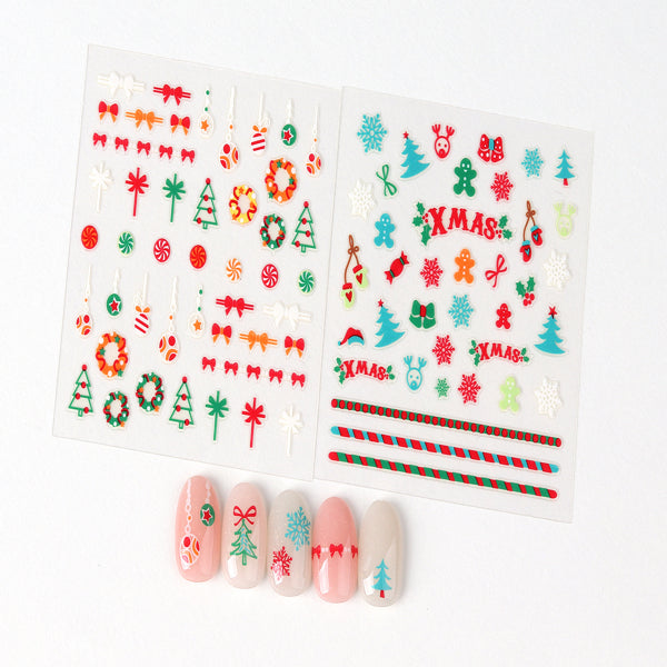 30sheet GlossyBlossom 3D Christmas Nail Stickers – Korean Made Holiday Nail Art Decals For Festive DIY Manicure, Santa, Reindeer, Snowflake & Tree Designs EX-STOCK Canada 