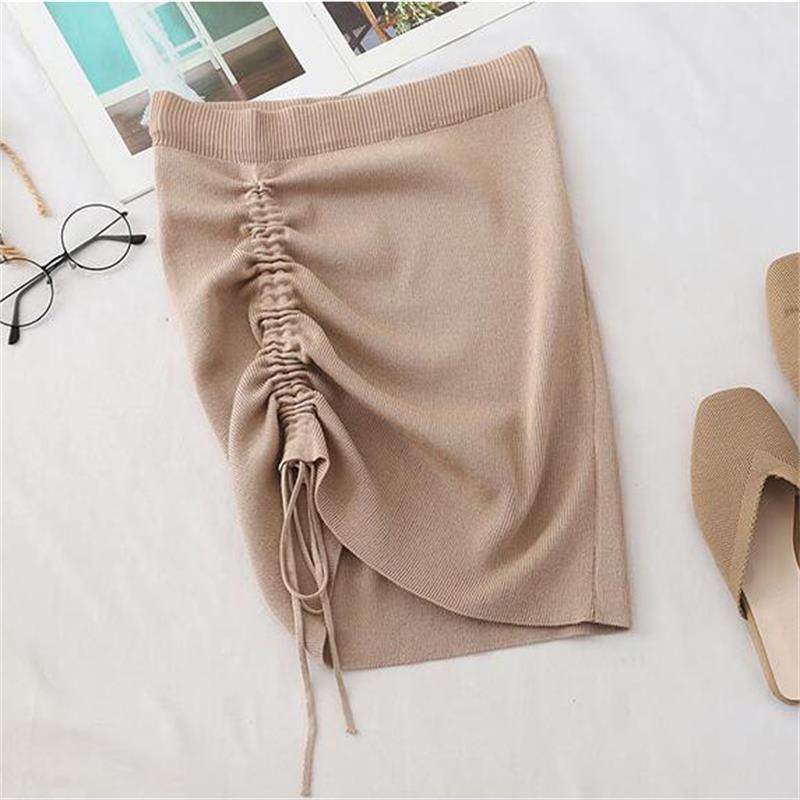 Hot Girl Hip Skirt Design High Waist With Straps Stretch Knitted Women's Mini Drawstring Split Skirt - EX-STOCK Canada