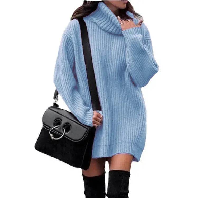 Autumn Winter Solid Cashmere oversized Knitted Mini Turtleneck Sweater Dress - EX-STOCK Canada