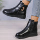 Winter Fleece Boots With Side Zipper Design Fashion Simple Non-slip Ankle Boots For Women Warm Pu Leather Shoes - EX-STOCK Canada