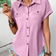 Lapel Shoulder Pleated Pocket Short Sleeve Top Shirt T-shirt Women - EX-STOCK Canada