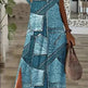Elegant Women's Short Sleeve V-Neck Denim-Inspired Dress With Geometric Print And Side Slit -  Machine Washable - Chic Summer Fashion - EX-STOCK CANADA
