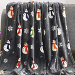 Christmas Elk Snowman Santa Claus Print Blanket Winter Double-sided Flannel Blanket For Sofa Sleeping Shawl - EX-STOCK CANADA