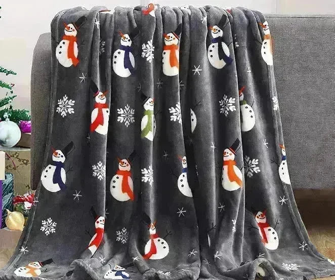 Christmas Elk Snowman Santa Claus Print Blanket Winter Double-sided Flannel Blanket For Sofa Sleeping Shawl - EX-STOCK CANADA