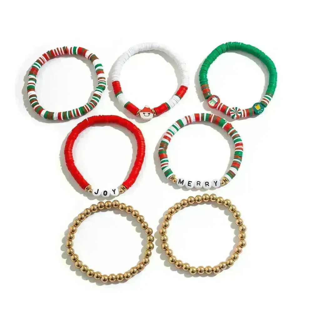 Christmas Polymer Clay Color Bracelet set  Xmas gift idea - EX-STOCK CANADA