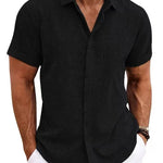 Men's Solid Color Loose Linen Short-sleeved shirt - EX-STOCK CANADA