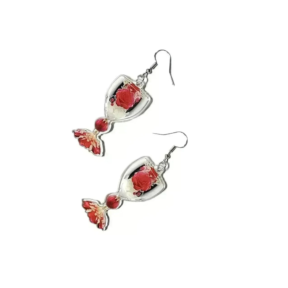 Valentine's Day Rose Wine Glass Acrylic Earrings - EX-STOCK CANADA