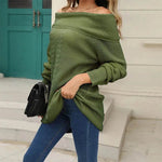 Lapel Loose Off shoulder Winter Knitted Tunic top - EX-STOCK Canada