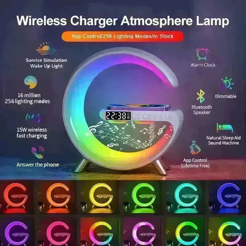 G shaped Wireless Phone Charging Night LED Lamp Bluetooth Speaker - EX-STOCK CANADA
