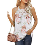 Elegant Women Casual Sleeveless Summer lace cotton Halter neck blouse top - EX-STOCK CANADA